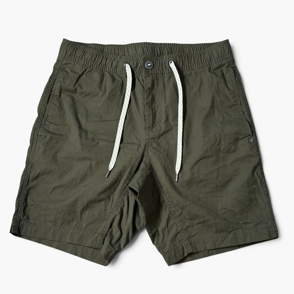 Vuori Mens Ripstop Canvas Shorts Small Dark Oregano Green Drawstring Hiking V370